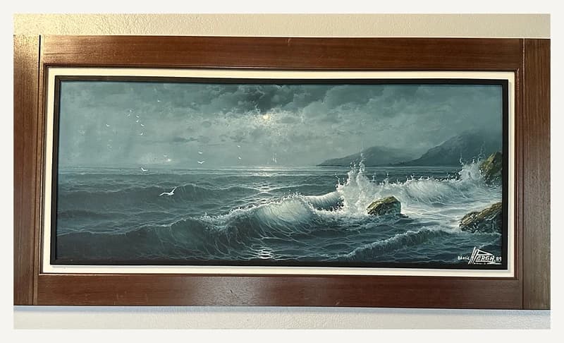 Pintura HP-008, com paisagem marítima e ondas.
