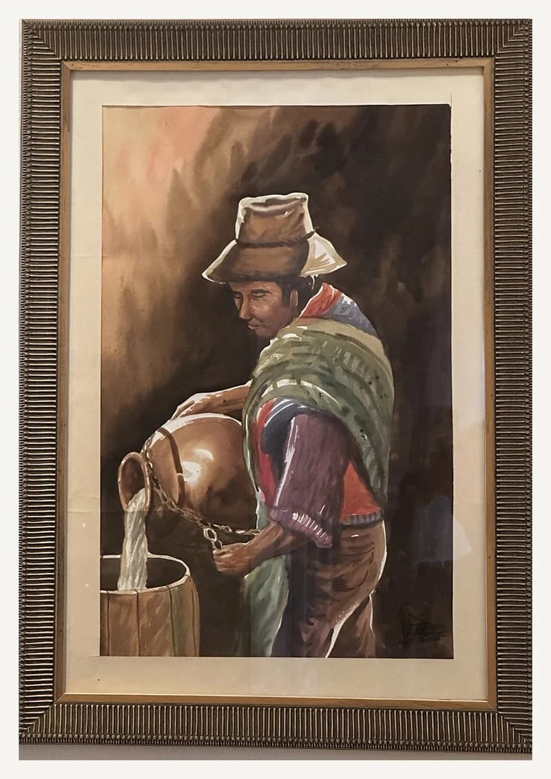 Pintura HP-013, com figura masculina vertendo líquido.
